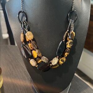 Elegant Tiger’s Eye glass + stone Multi-Stone Necklace